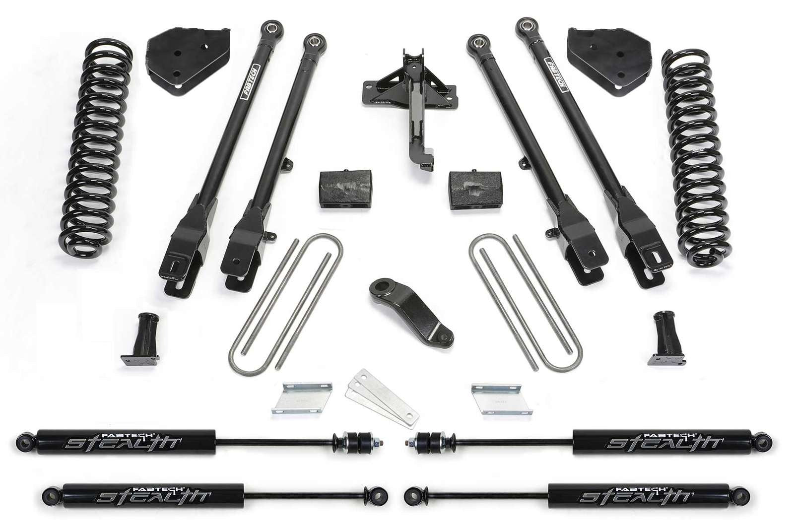 Fabtech 4" 4 Link System w/Stealth Shocks Kit for 2017-2024 Ford F250 Super Duty 4WD w/4" lift