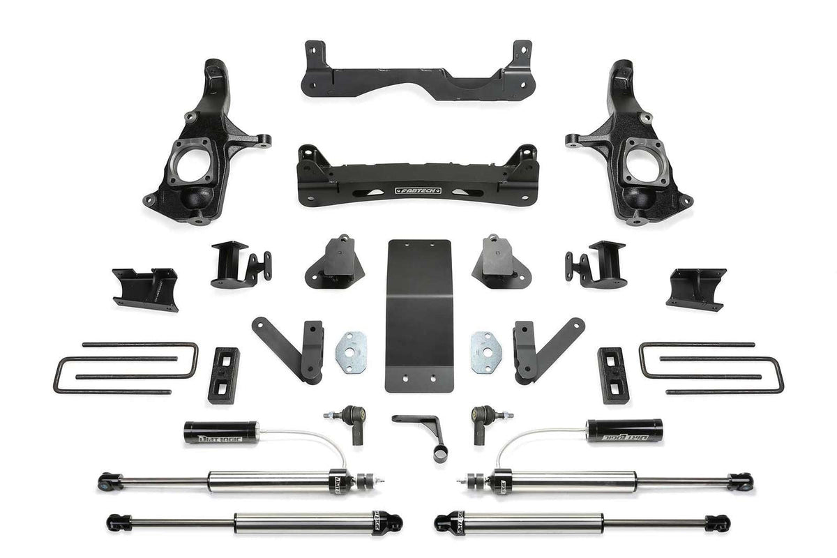 Fabtech 4" Performance System w/Front Dirt Logic 2.25 Reservoir Shocks & Rear 2.25 Shocks Kit for 2011-2019 Chevrolet Silverado 3500 HD 4WD w/4" lift