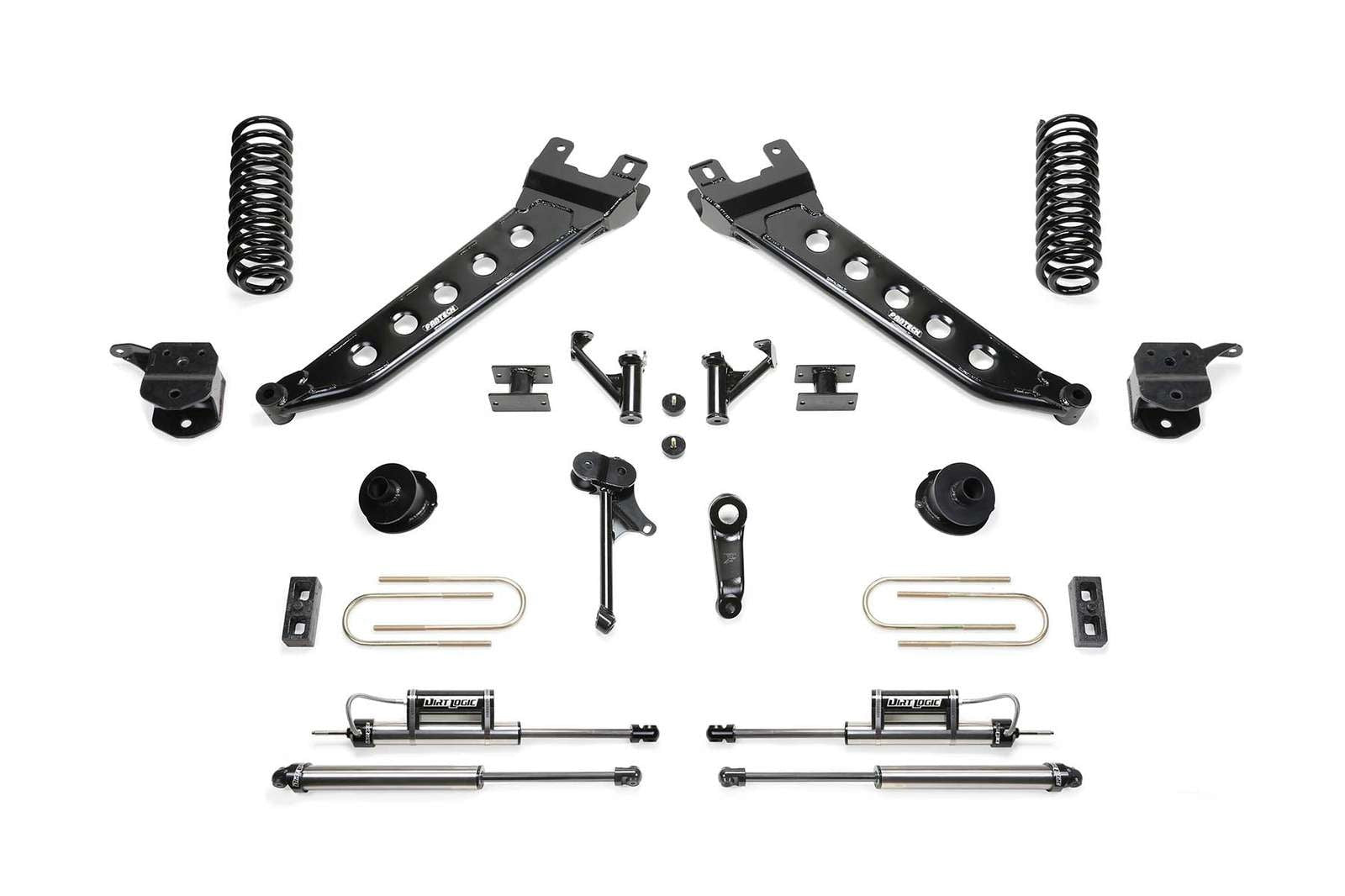 Fabtech 7" Radius Arm System w/Coil Springs & Front Dirt Logic 2.25 Shocks w/Reservoir & Rear 2.25 Shocks Kit for 2010-2018 Ram 3500 4WD w/7.0" lift