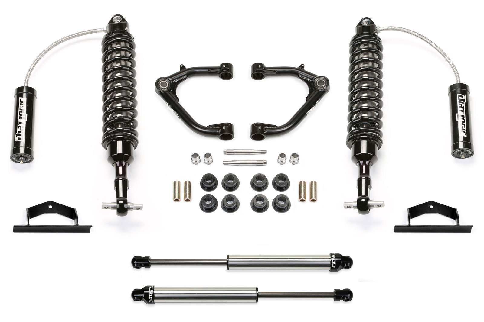 Fabtech 2" Uniball UCA System w/Front Dirt Logic 2.5 Coilovers w/Reservoir & Rear 2.25 Shocks Kit for 2014-2018 GMC Sierra 1500 4WD w/2" lift