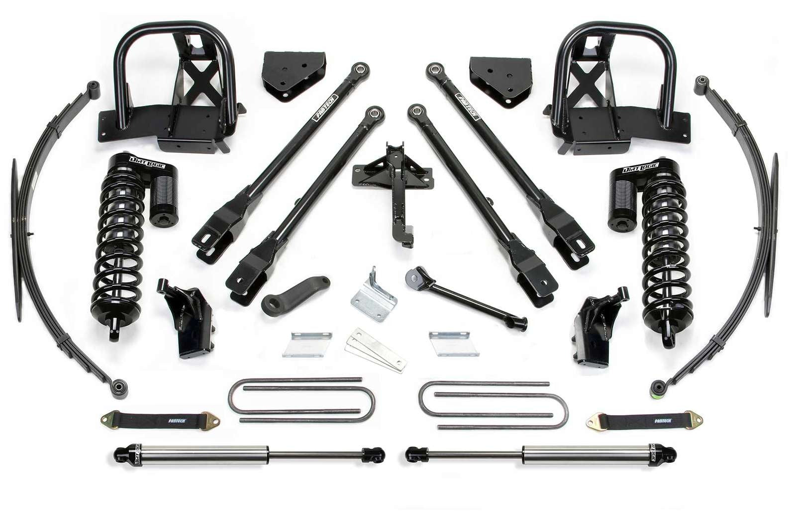 Fabtech 8" 4 Link System w/Front Dirt Logic 4.0 Coilovers & Rear 2.25 Shocks Kit for 2008-2016 Ford F350 Super Duty 4WD w/8.0" lift