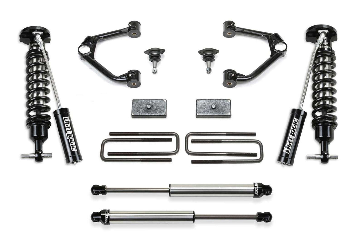 Fabtech 3" Ball Joint UCA Lift Kit w/Front Dirt Logic 2.5 Coilovers w/Reservoir & Rear 2.25 Shocks for 2019-2024 Chevrolet Silverado 1500 4WD w/3" lift