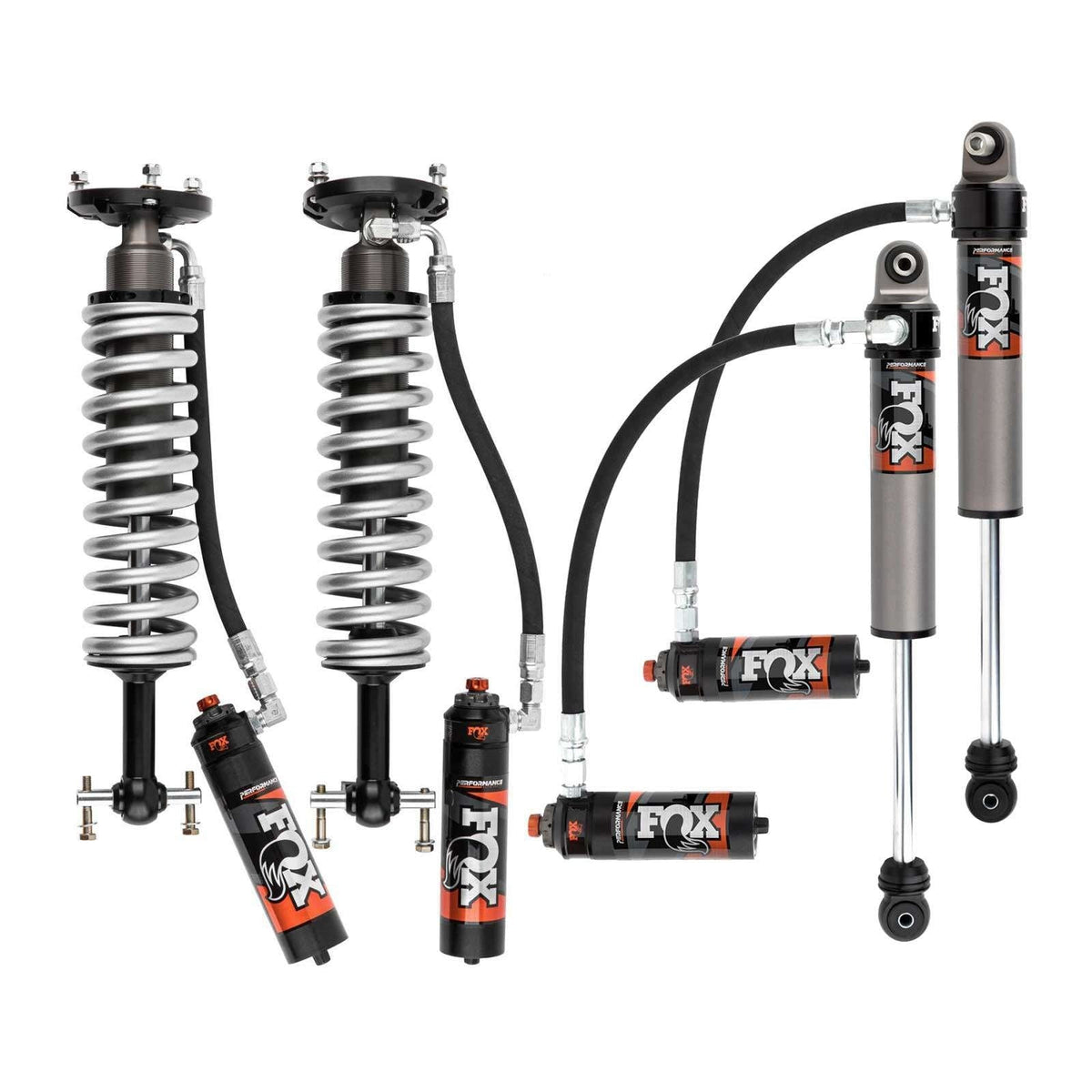 Fox 2.5 Performance Elite Adjustable Coilover w/ Reservoir + Rear Shocks Set for 2019-2026 Chevrolet Silverado 1500 4WD RWD