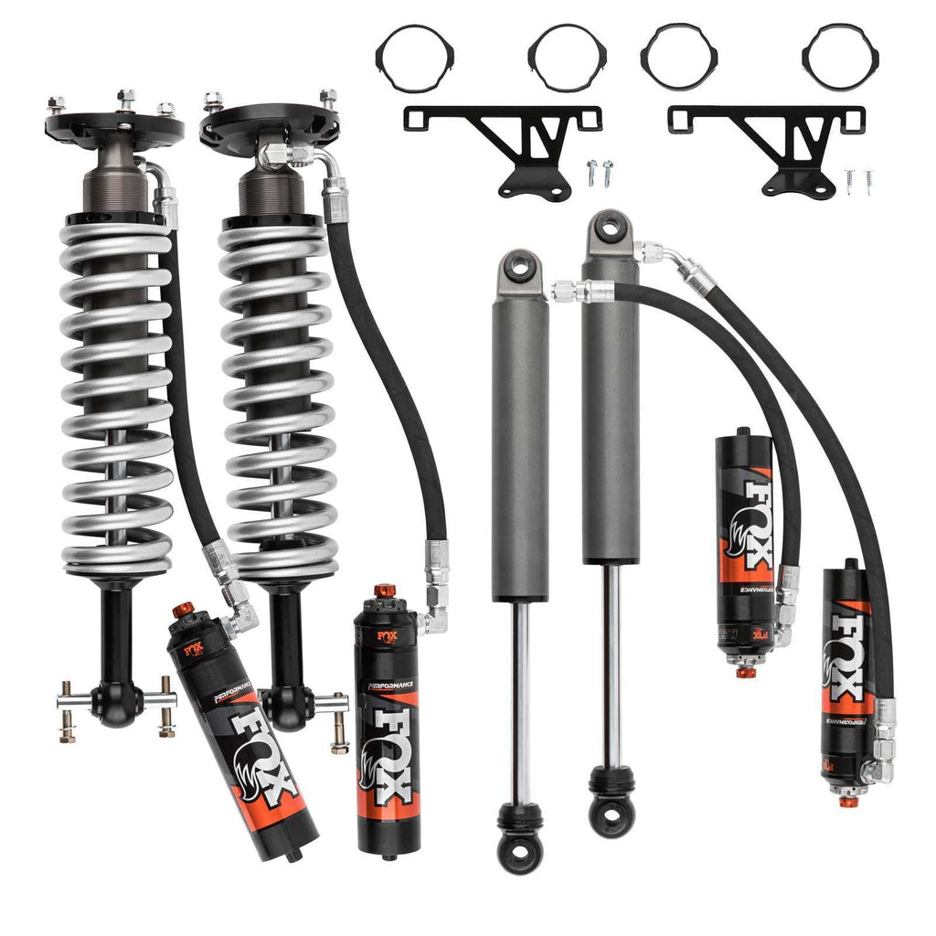 Fox 2.5 Performance Elite Adjustable Coilover w/ Reservoir + Rear Shocks Set for 2019-2024 Chevrolet Silverado 1500 4WD RWD Trail Boss/AT4