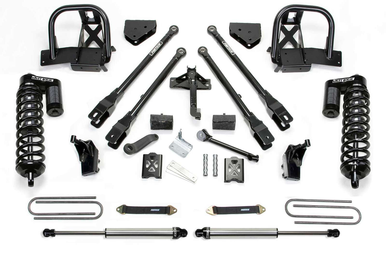 Fabtech 6" 4 Link System w/Front Dirt Logic 4.0 Coilovers & Rear 2.25 Shocks Kit for 1999-2004 Ford F350 Super Duty 4WD w/6" lift
