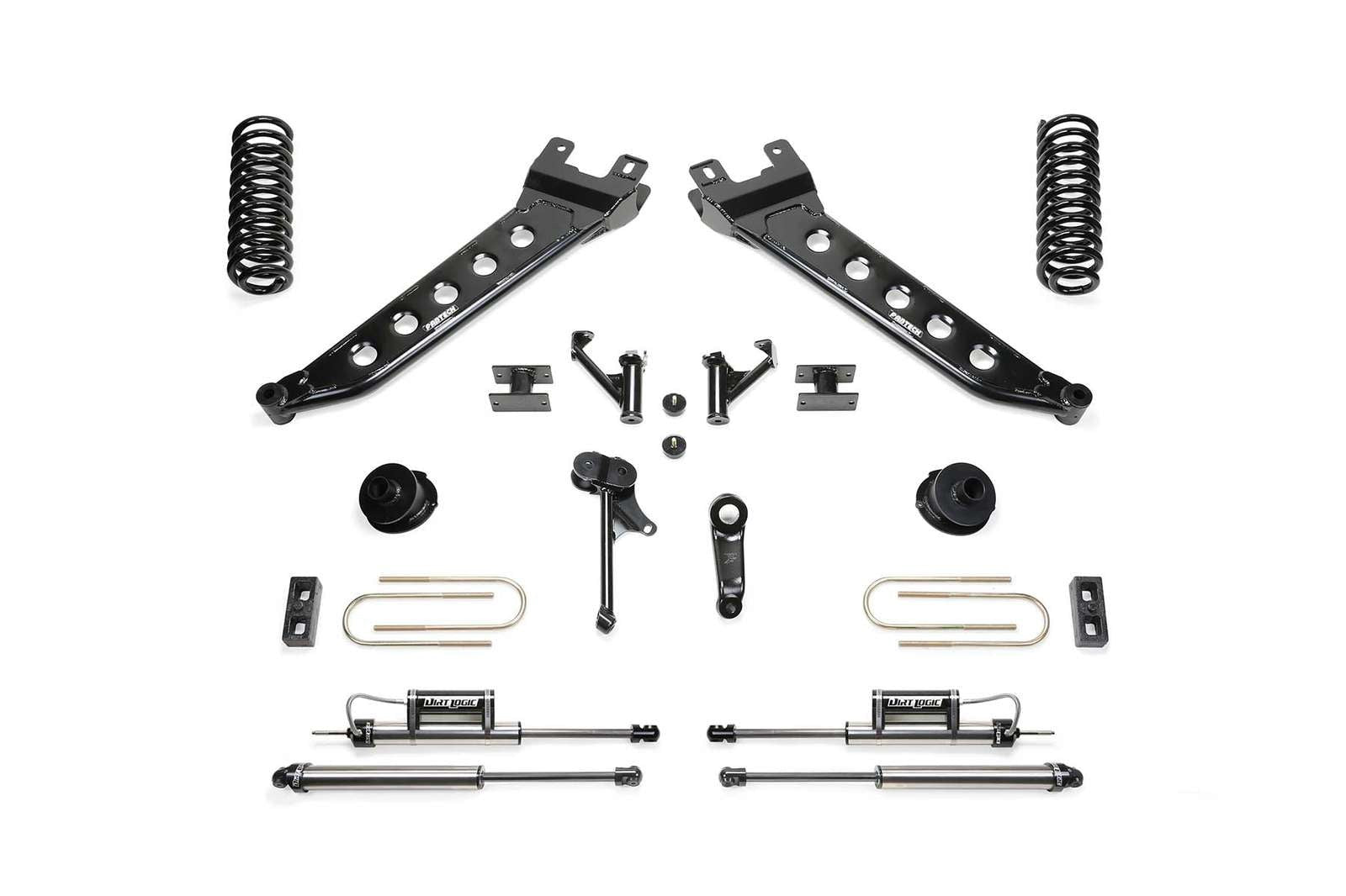 Fabtech 5" Radius Arm System w/Coil Springs & Dirt Logic Shocks Kit for 2010-2018 Ram 3500 4WD w/5" lift
