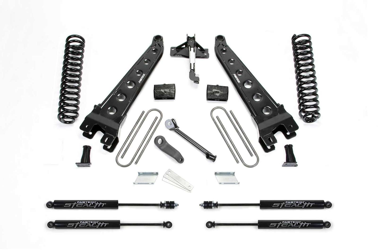 Fabtech 4" Radius Arm System w/Stealth Shocks Kit for 2017-2024 Ford F250 Super Duty 4WD w/4" lift