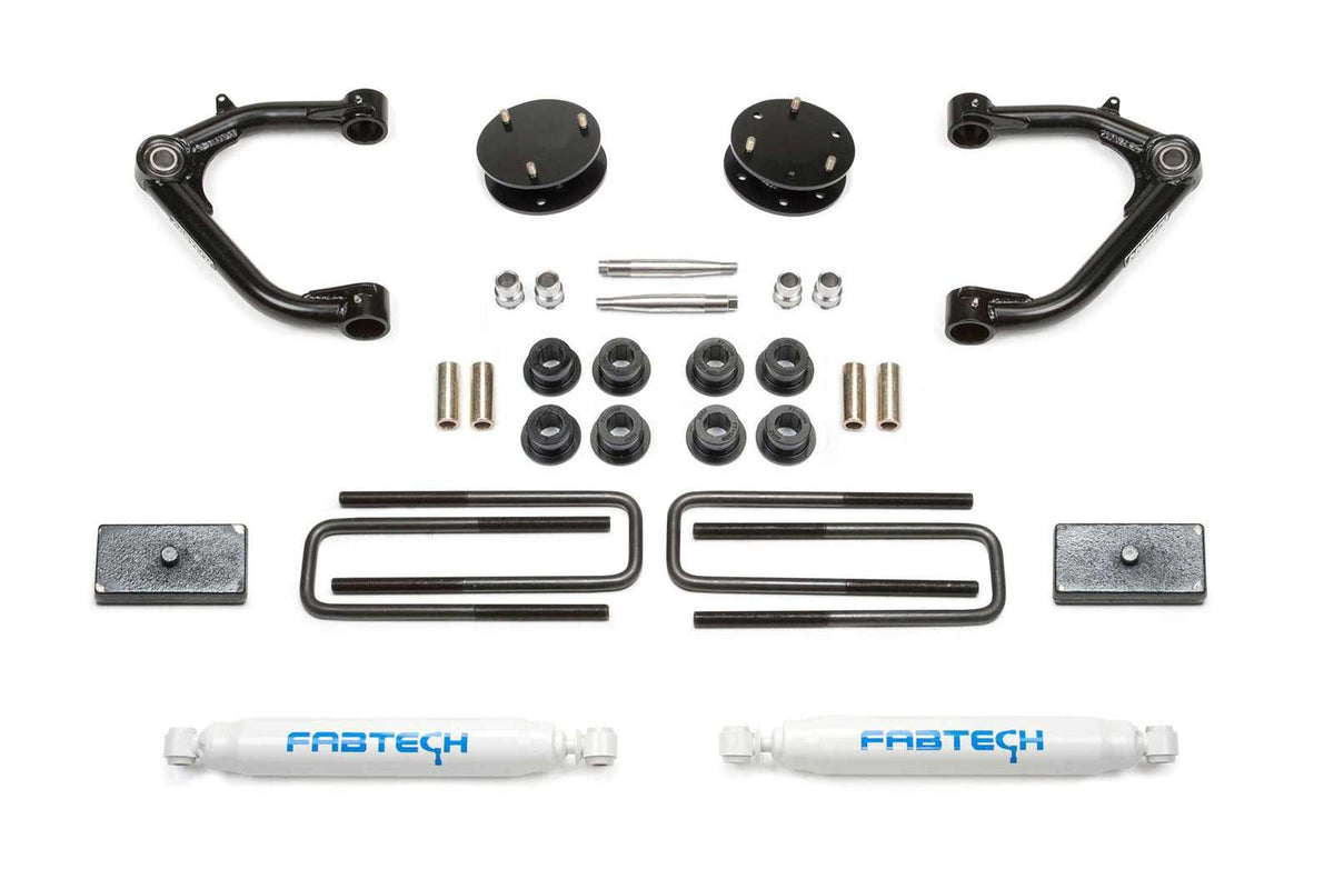 Fabtech 3" Uniball UCA Lift Kit w/Rear Performance Shocks for 2019-2024 Chevrolet Silverado 1500 4WD w/3" lift