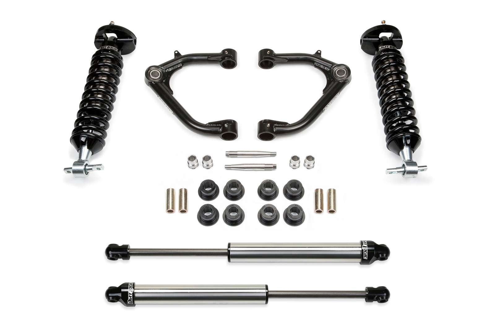 Fabtech 2" Uniball UCA System w/Front Dirt Logic 2.5 Coilovers & Rear 2.25 Shocks Kit for 2014-2018 GMC Sierra 1500 4WD RWD w/2" lift