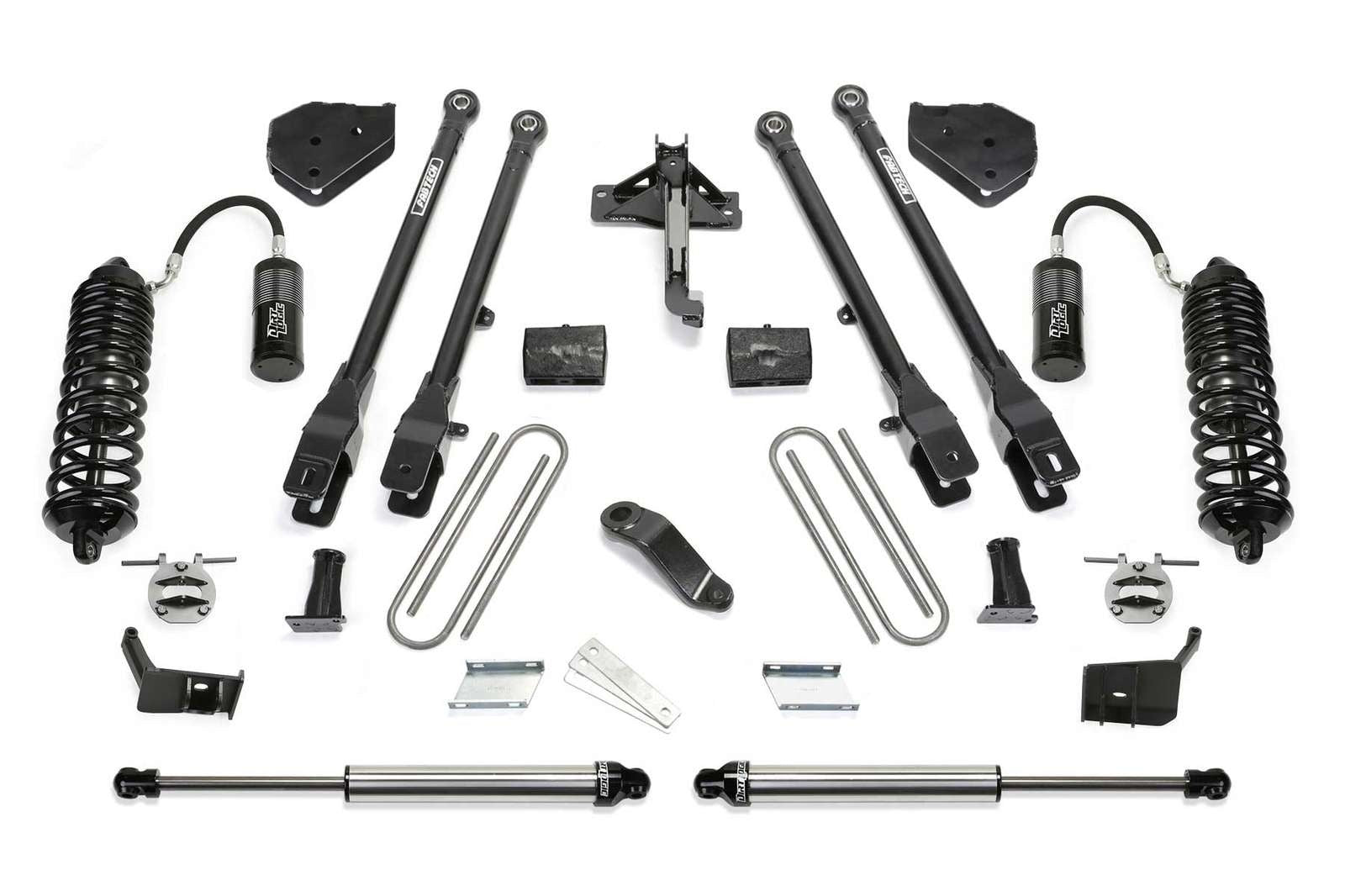 Fabtech 6" 4 Link System w/Front Dirt Logic 4.0 Coilovers w/Reservoir & Rear 2.25 Shocks Kit for 2017-2024 Ford F250 Super Duty 4WD w/6" lift