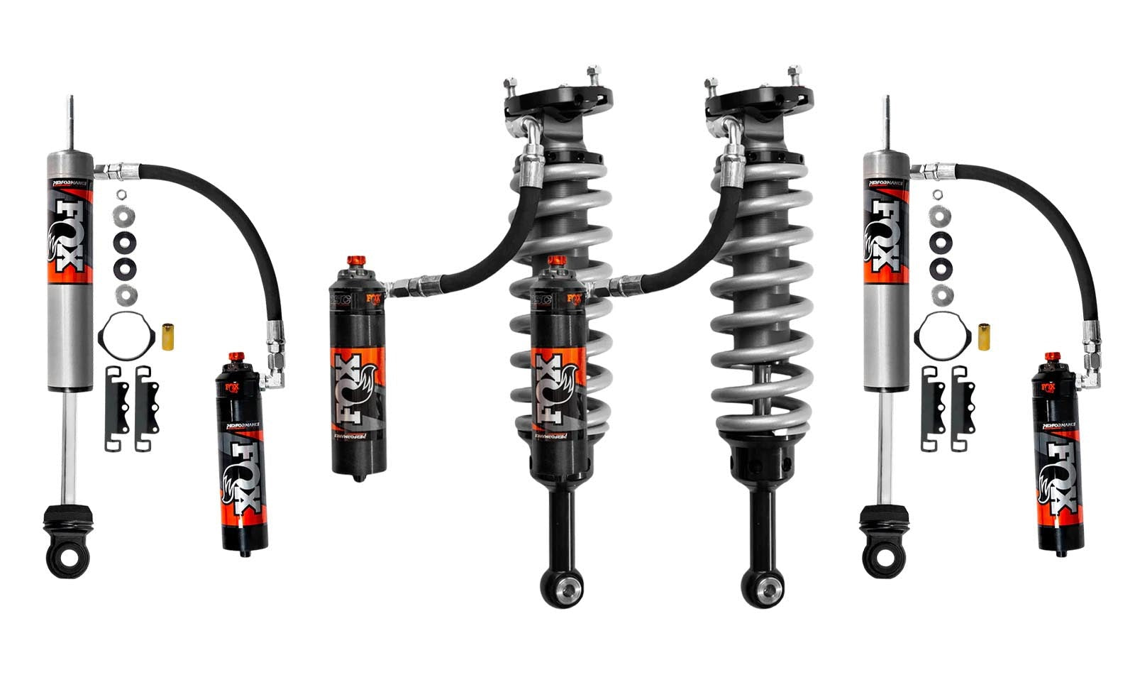 Fox 2.5 Performance Elite Adjustable Coilover w/ Reservoir + Rear Shocks Set for 2003-2024 Toyota 4Runner 4WD RWD w/2" lift