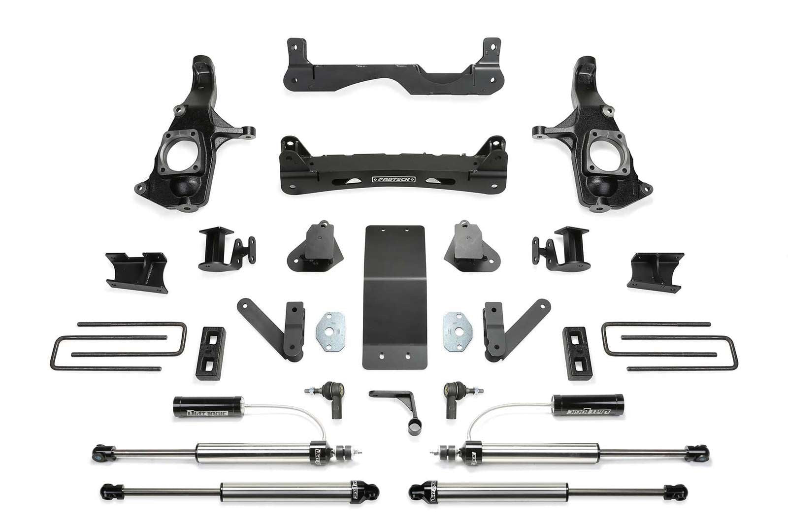 Fabtech 4" Performance System w/Front Dirt Logic 2.25 Reservoir Shocks & Rear 2.25 Shocks Kit for 2011-2019 GMC Sierra 2500 HD 4WD w/4" lift