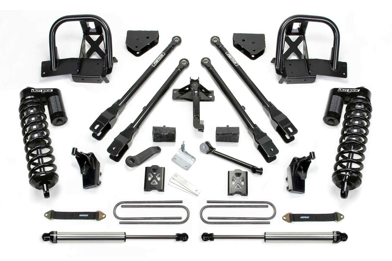 Fabtech 6" 4 Link System w/Dirt Logic 4.0 Coilovers & Rear 2.25 Shocks Kit for 2008-2016 Ford F350 Super Duty 4WD w/6" lift