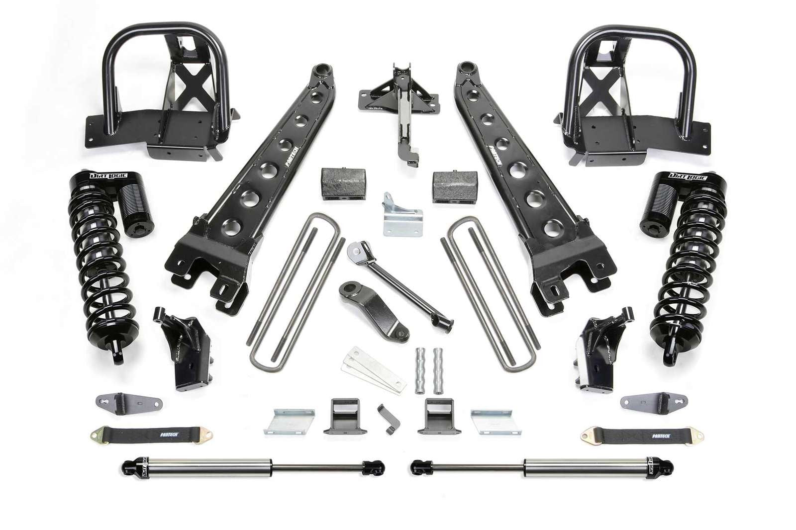 Fabtech 4" Radius Arm System w/Dirt Logic 4.0 Coilovers & Rear 2.25 Shocks Kit for 2008-2016 Ford F350 Super Duty 4WD w/4" lift