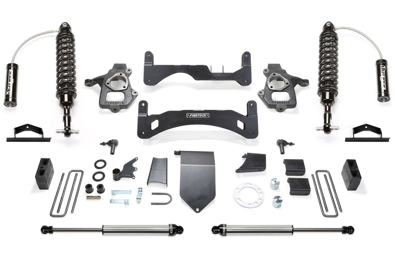 Fabtech 6" Performance System Gen 2 w/Front Dirt Logic 2.5 Coilovers w/Reservoir & Rear 2.25 Shocks Kit for 2014-2018 Chevrolet Silverado 1500 4WD w/6" lift