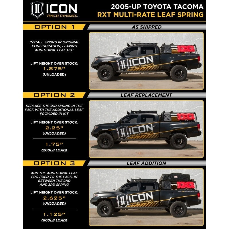 ICON 158505 Toyota Tacoma Multi Rate RXT Leaf Spring Pack w/Add In Leaf