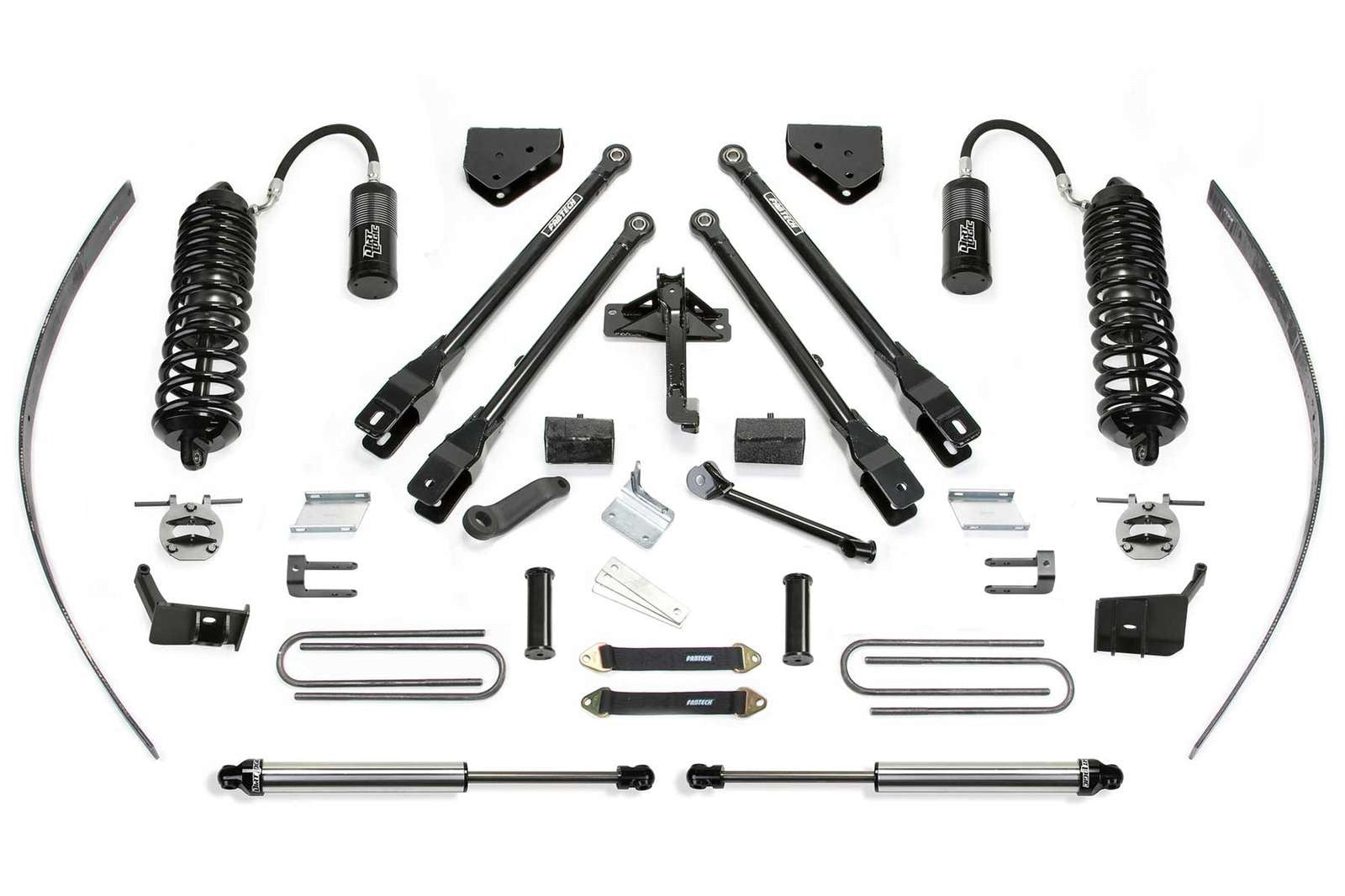 Fabtech 8" 4 Link System w/Front Dirt Logic 4.0 Coilovers w/Reservoir & Rear 2.25 Shocks Kit for 2017-2024 Ford F250 Super Duty 4WD w/8.0" lift w/Overload