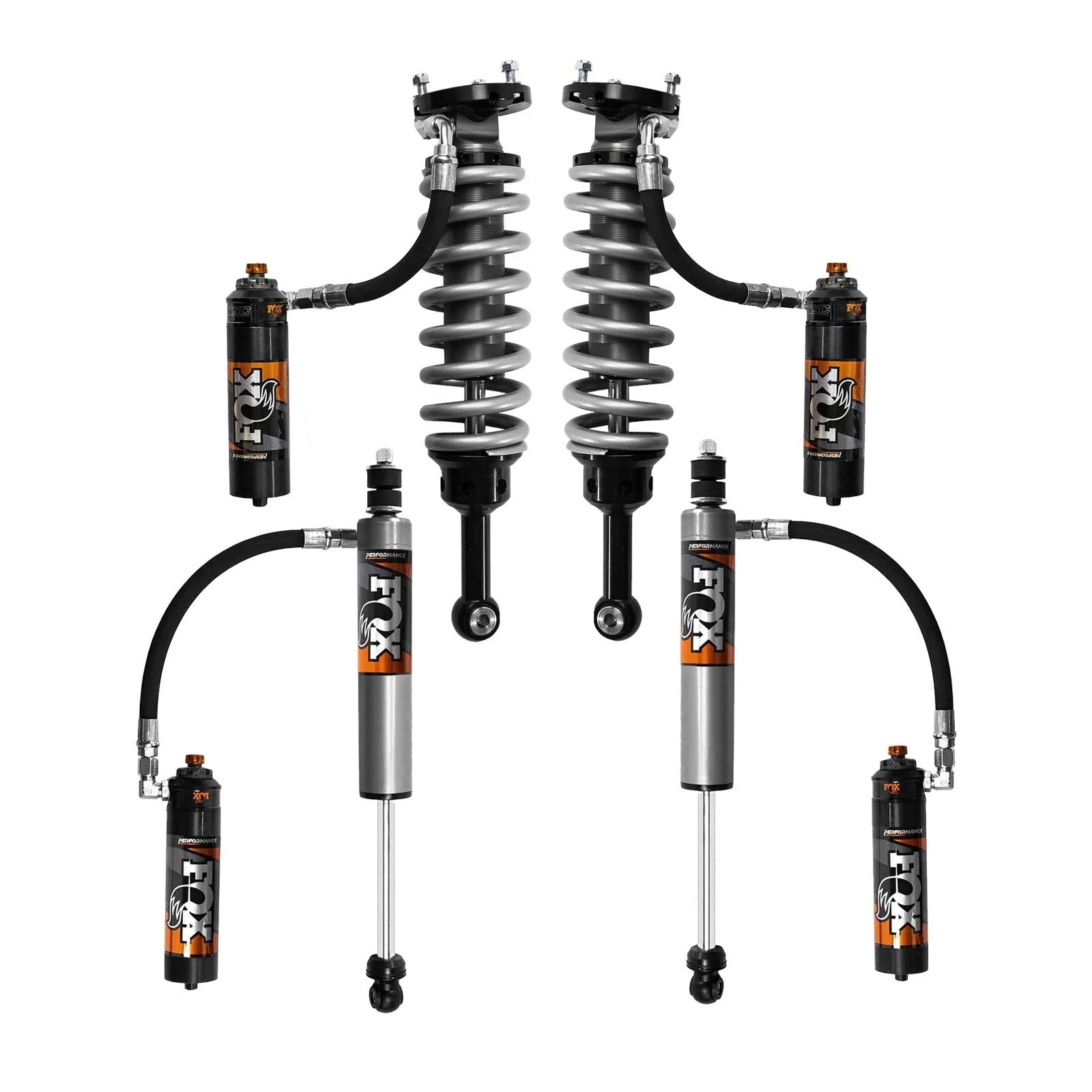 Fox 2.5 Performance Elite Adjustable Coilover w/ Reservoir + Rear Shocks Set for 2005-2023 Toyota Tacoma 4WD RWD w/1-2" lift