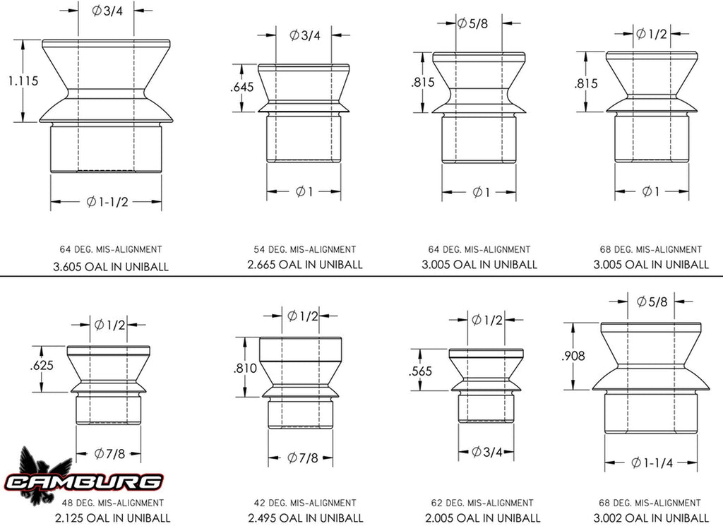 1.00" RHT Heim Kit (FK JM heim, 0.625" ID tall spacers, 1.75" thread bung)