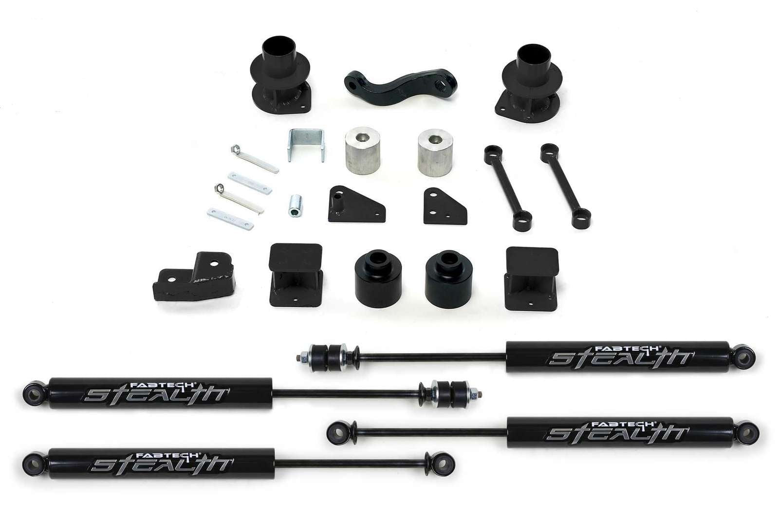 Fabtech 3" Spacer System w/Stealth Shocks Kit for 2007-2018 Jeep Wrangler JK 4WD w/3" lift