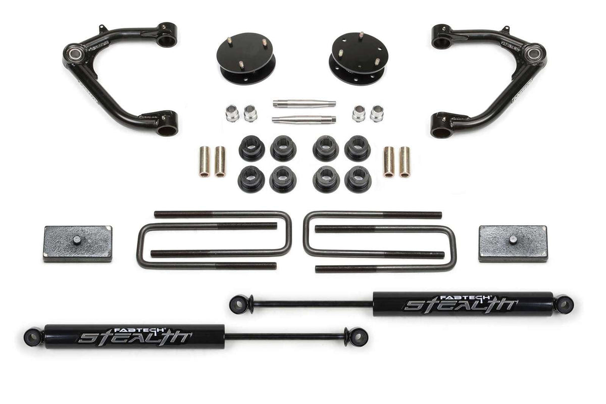 Fabtech 3" Uniball UCA Lift Kit w/Rear Stealth Shocks for 2019-2024 GMC Sierra 1500 4WD w/3" lift