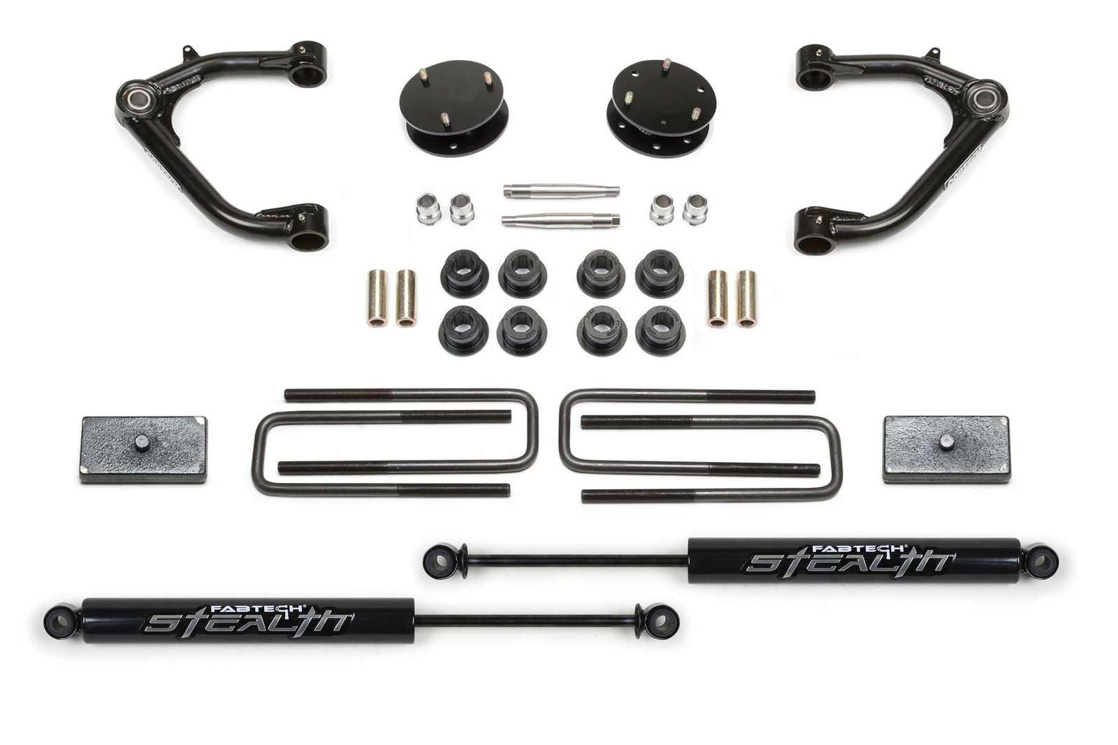 Fabtech 3" Uniball UCA Lift Kit w/Rear Stealth Shocks for 2019-2024 Chevrolet Silverado 1500 4WD w/3" lift