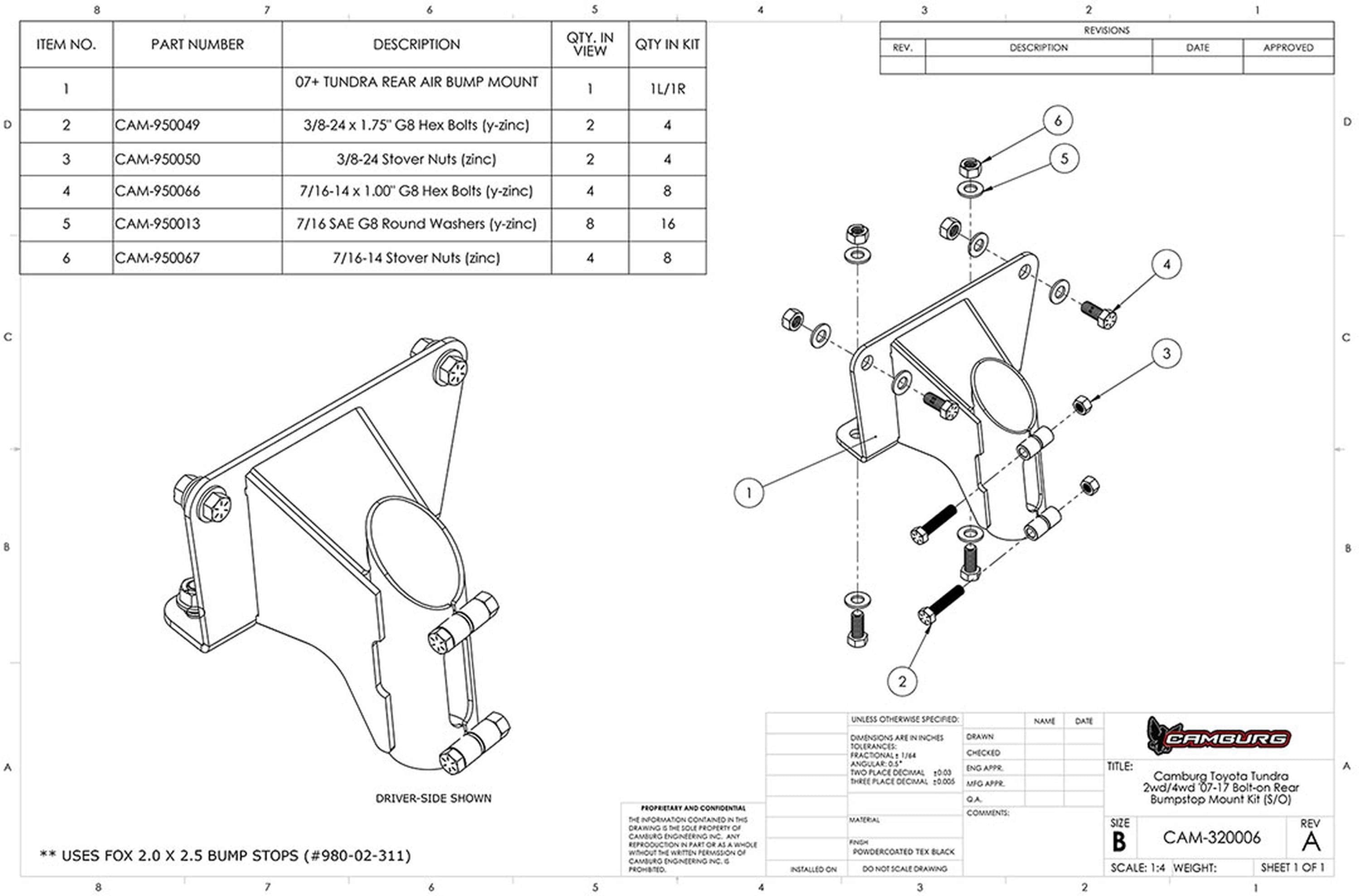 2.00" Spring Over Bolt-on Rear Bump Stop Mount Kit Only