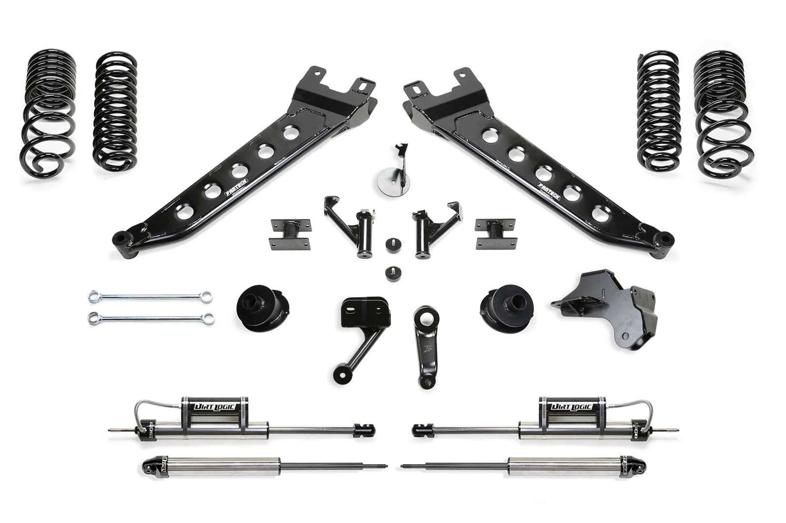 Fabtech 5" Radius Arm Lift Kit w/Coil Spacers & Front Dirt Logic 2.25 Shocks w/Reservoir & Rear 2.25 Shocks for 2019-2024 Ram 2500 4WD w/5" lift