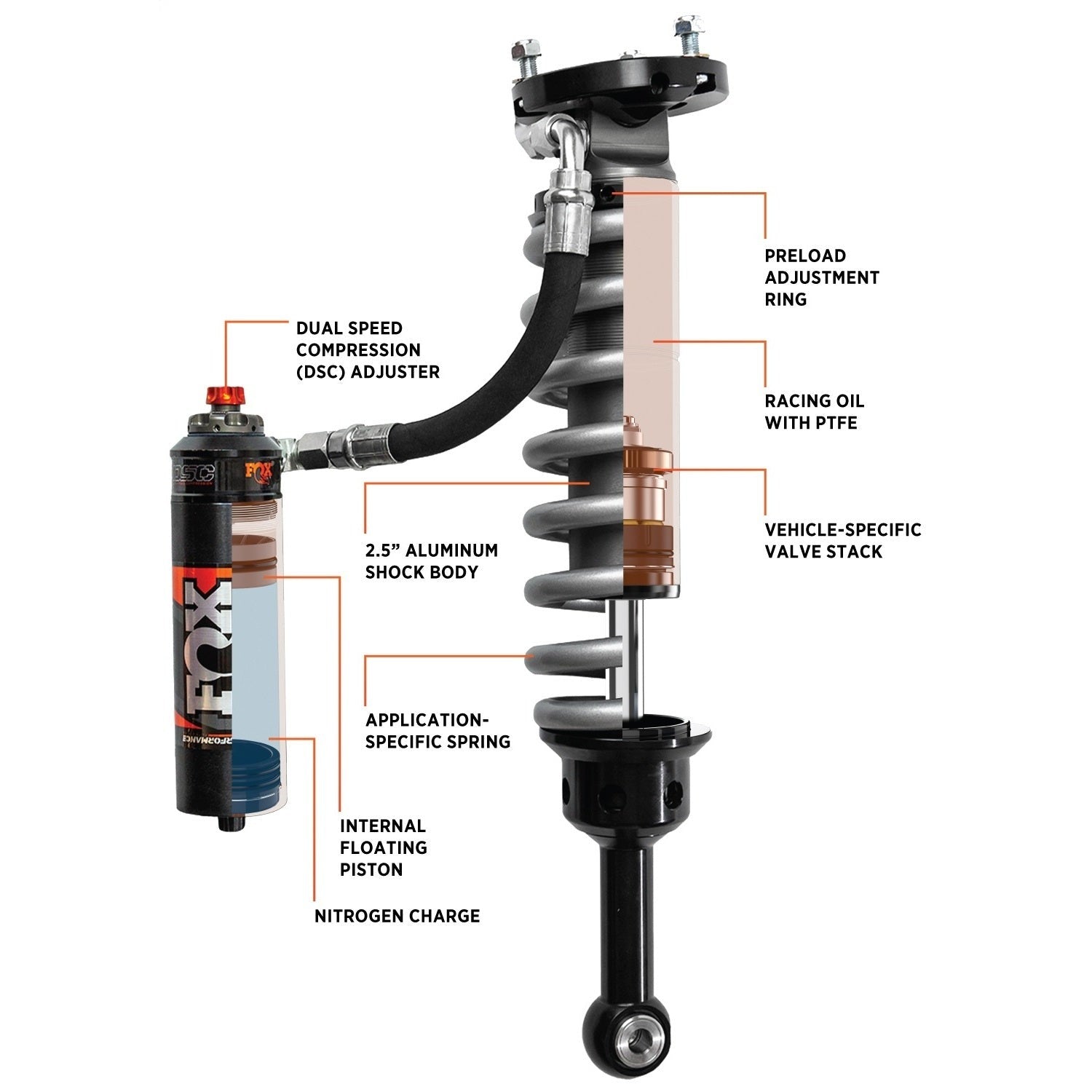 FOX 883-06-178 Front Performance Elite Series 2.5 Coil-Over Reservoir Shock (Pair) - Adjustable Toyota Tacoma w/ UCA 2-3" Lift