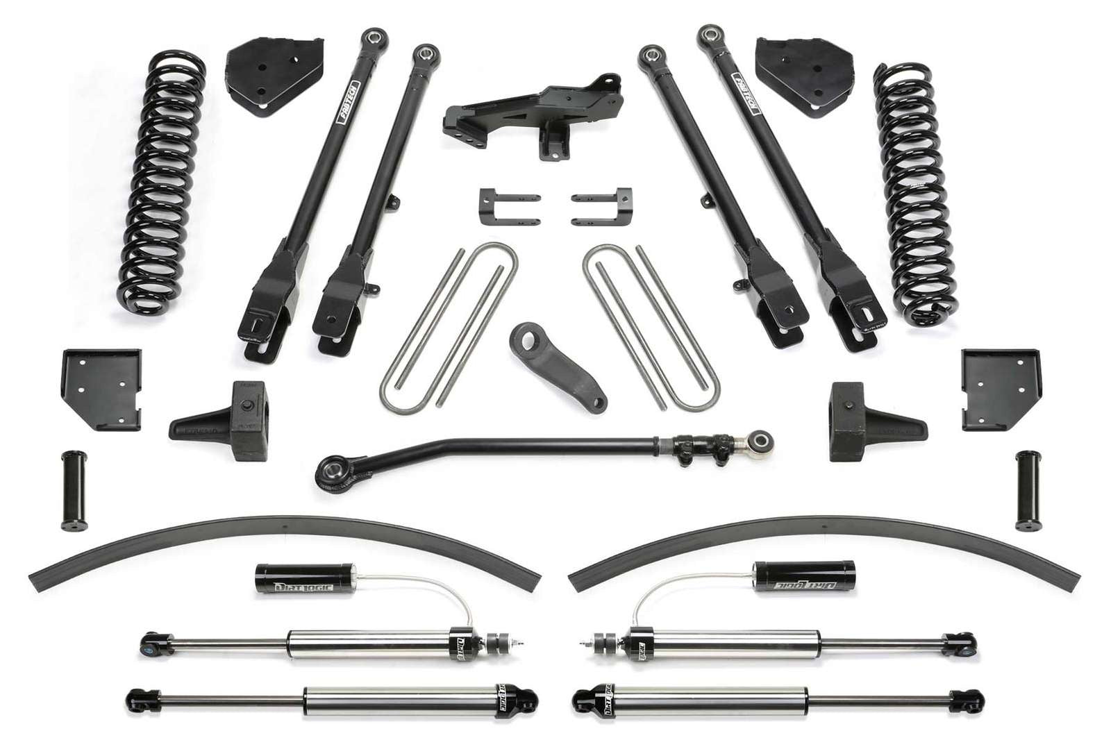 Fabtech 8" 4 Link System w/Front Dirt Logic 2.25 Reservoir Shocks & Rear 2.25 Shocks Kit for 2017-2024 Ford F350 Super Duty 4WD w/8.0" lift