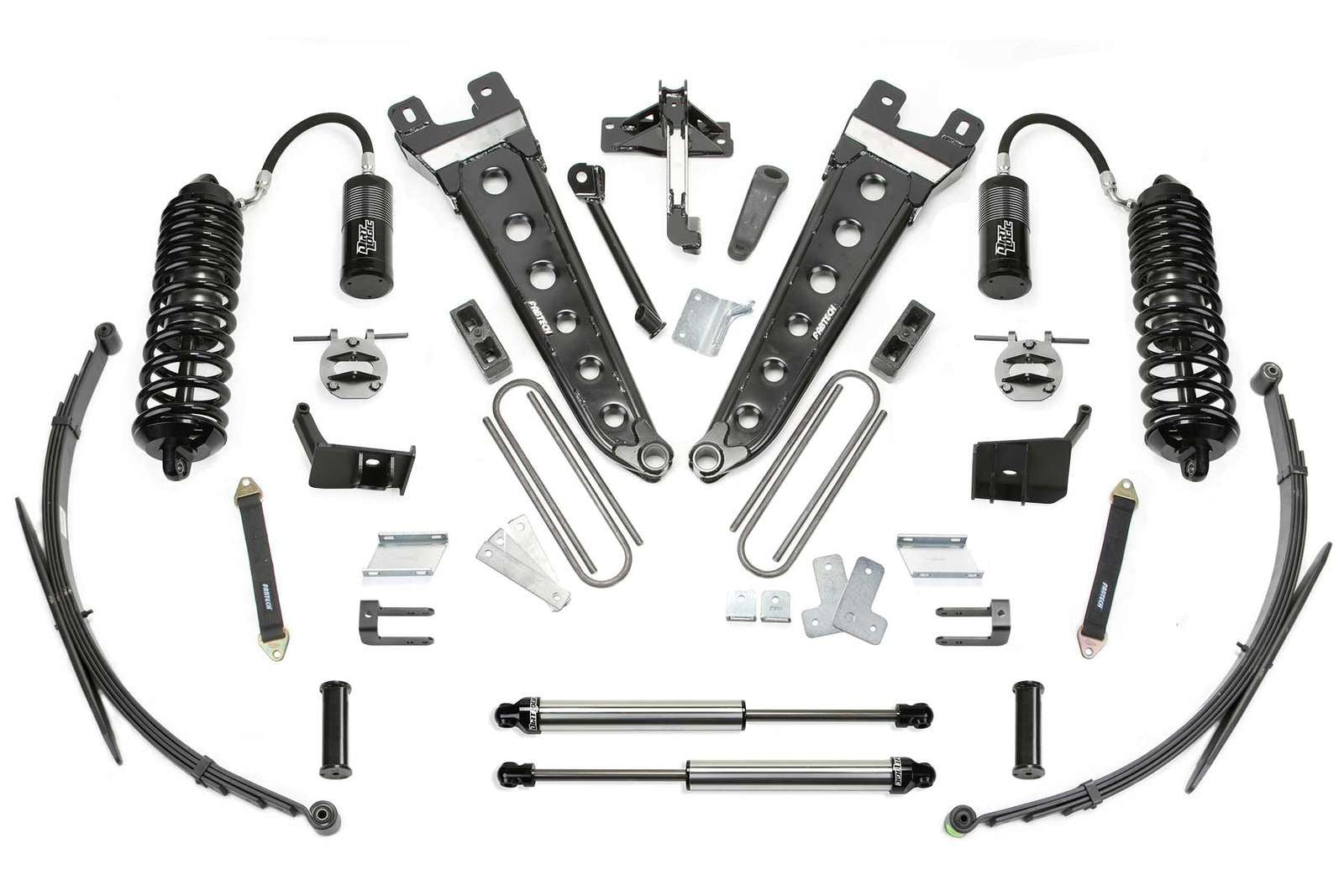 Fabtech 8" Radius Arm System w/Front Dirt Logic 4.0 Coilovers w/Reservoir & Rear 2.25 Shocks Kit for 2017-2024 Ford F350 Super Duty 4WD w/8.0" lift